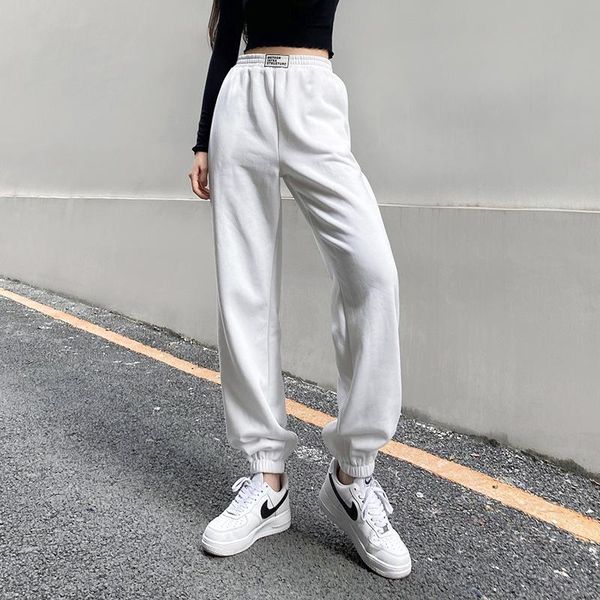 

plus velvet thickening high waist women pants elastic harajuku sweatpants casual trouser streetwear sweat harem bottoms y2k, Black;white