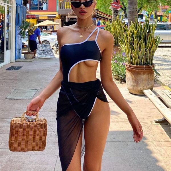 

bathing suit women 3 piece set swimsuit high cut swimming suit one shoulder swimwear beach cover up bikinis swimsuit 2021