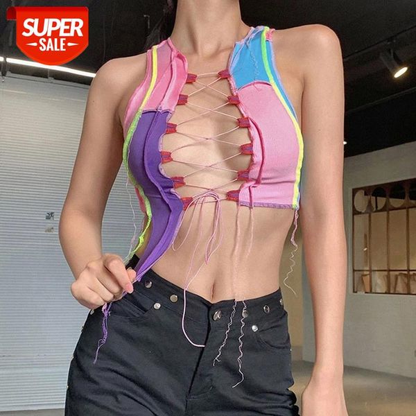 

hollow out ribbed knitting crop clubwaer party wear colorful tank bandage female ladies tank camisole vest women #zz9f, White