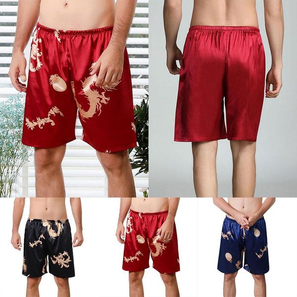 

men's sleepwear 2021 fashion pajamas sleep bottoms for adluts men imitation silk satin print nightgown loungewear comfortable trousers, Black;brown