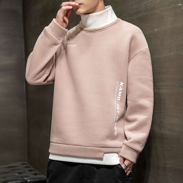 

men's sweater spring and autumn fashion student high collar double-sided velvet fake two long sleeved bottomed shirts brand men's, Black