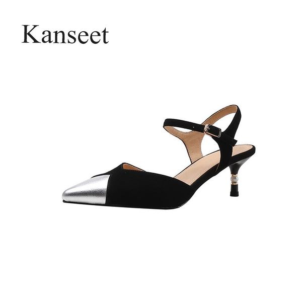 

sandals kanseet women's fashion design 2021 summer patchwork pointed toe party prom high heels shoes female size 41, Black