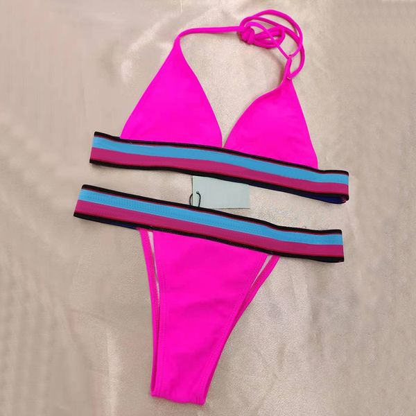 Costume da bagno estivo Designer Bikini Fucsia Rosa Due pezzi Bikini Fasciatura Sexy Push Up Costumi da bagno Donna Costumi da bagno S-XL Brasiliano Biquini Maillot de bain Femme Nuovo