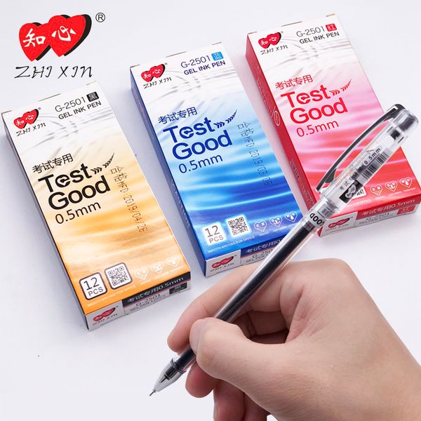 

12pcs/set zhixin 3 colors gel pen test good high capacity black red blue gel ink pens 0.5mm office school supplies g-2501 4.8