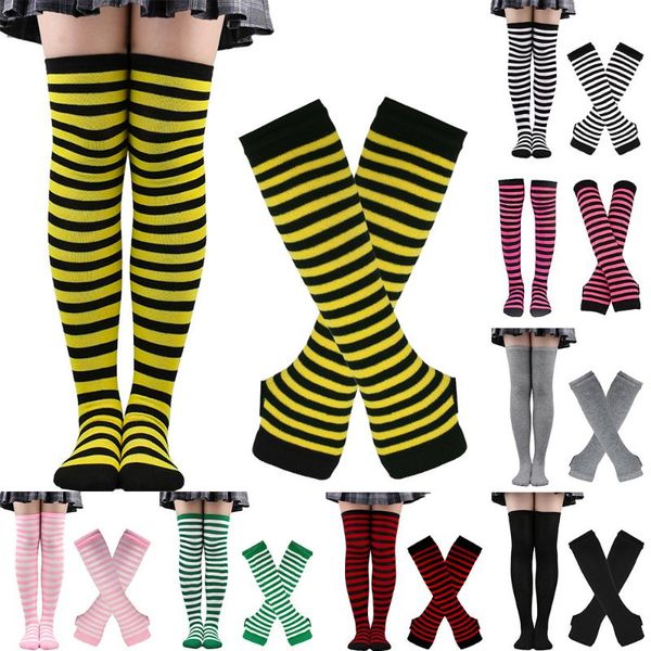 

socks & hosiery christmas female halloween high tube european festival cosplay woman striped gloves, Black;white