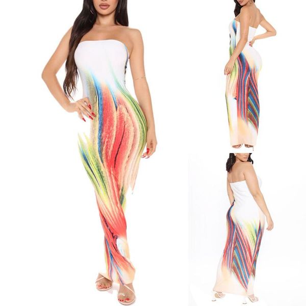 

casual dresses women's bodycon tube dress, trendy sleeveless strapless abstract print long club dress, Black;gray