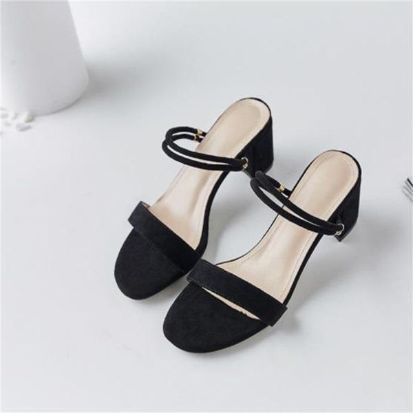 

sandals women's open toe metal decorative large 2021 summer suede fashion simple chinese heel two wear, Black
