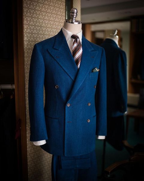 

men's suits & blazers (jacket+pants) 2021 denim blue suit set costumes 2 piece groomsman for wedding formal prom party evening blazer c, White;black