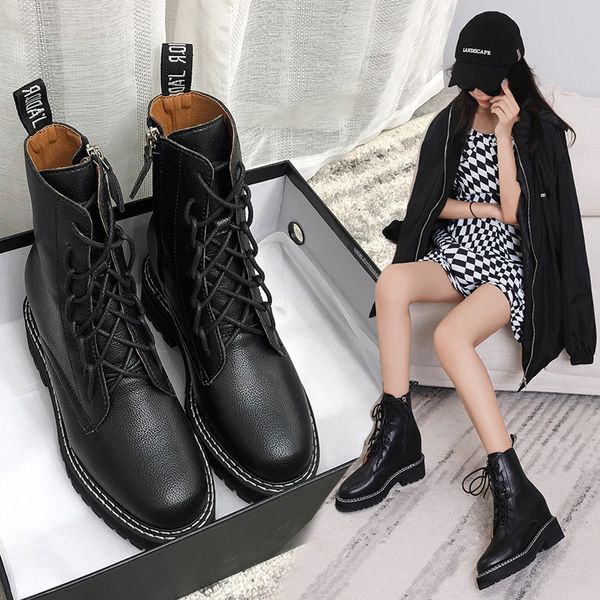 

yang mi's same sho martin women's summer breathable single flat thick bottom inside high short boots small size large, Black