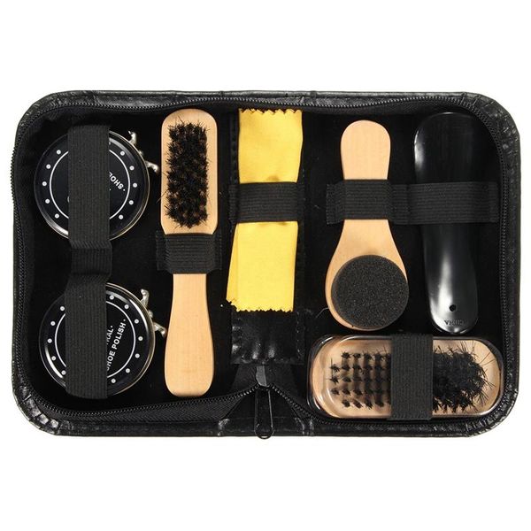 

shoe shine care kit black & neutral polish brush set for boots shoes sneakers
