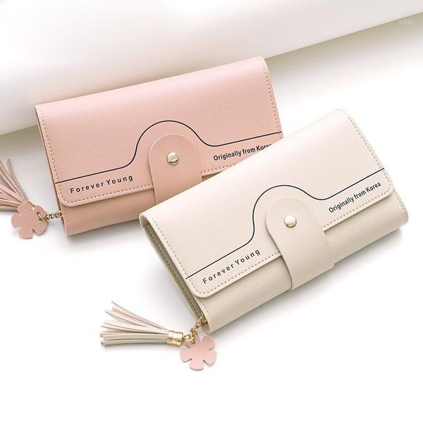 

wallet women long cute wallets leather tassel zipper portefeuille female purse clutch cartera mujer1, Red;black