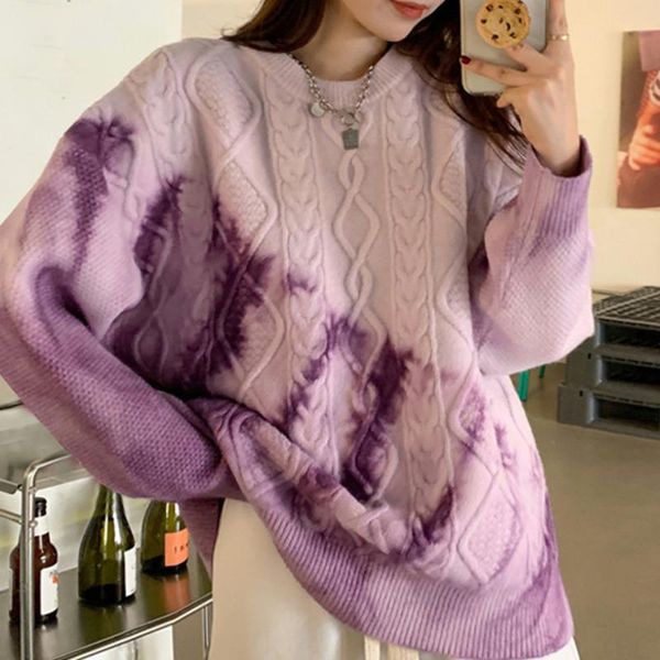 

women's sweaters tie dyed twist sweater wear loose in spring and autumn winter out 2021 design feeling small lazy, White;black