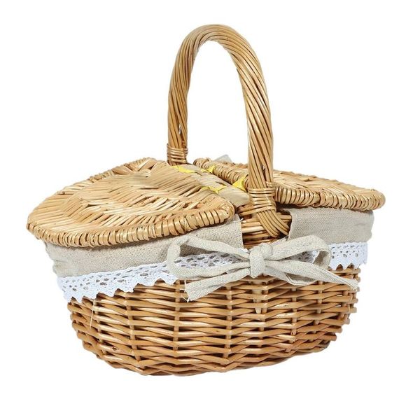 

storage baskets handmade wicker basket with handle, camping picnic double lids, shopping hamper cloth lin
