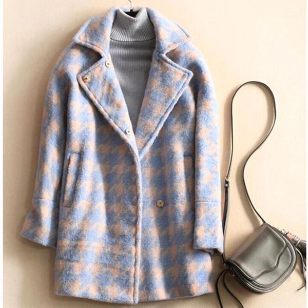 

big size 2021 winter arrival woolen jaet women's long section korean version elegant houndstooth cocoon type wool coat1, Black