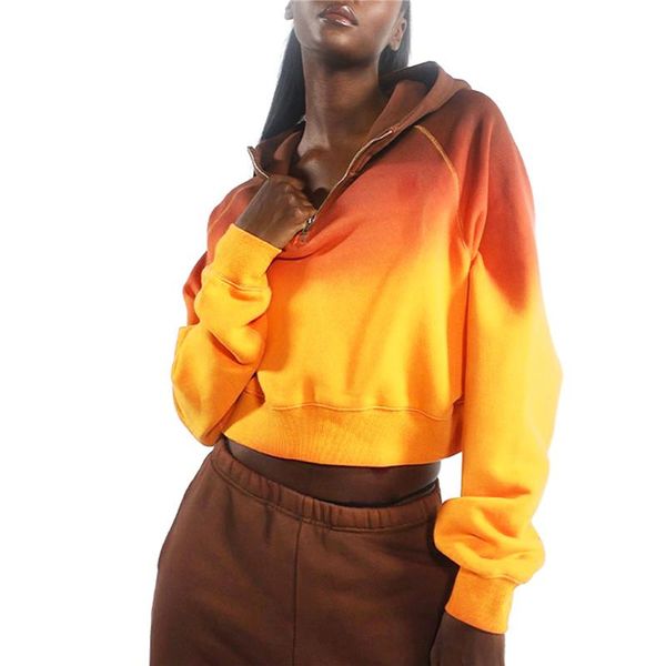 

women's hoodies & sweatshirts women contrast zipper hoodie casual loose drop shoulder high waistline long sleeve pullover fashionable a, Black