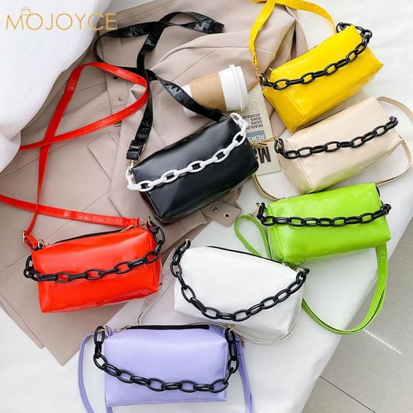 

cross body fashion patent leather pillow bag women solid color chain handbags cylinder small shoulder crossbody bags female clutch