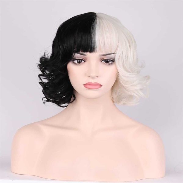 

wig black and white witch kuira cos wig qi bangs short curly hair batch