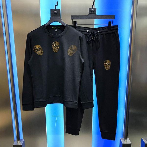 

men's tracksuits super xl winter sets casual sweatshirt fashion skull brand diamond pattern men tracksuit, Gray