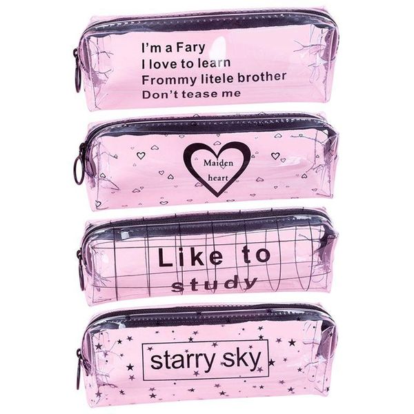 

pencil bags starry sky heart case cute transparent box school stationery