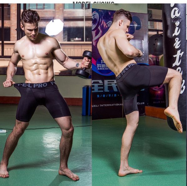 

2021 men compression shorts gym fitness elastic tight short pants comfortable athletic quick drying sports shorts for training running swim, Black;blue