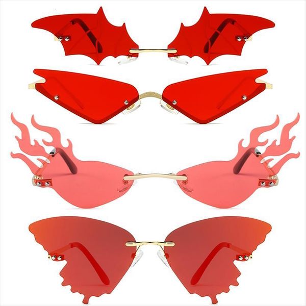 

fashion fire flame sunglasses women rimless wave sun glasses metal shades for vintage mirror eyewear uv400, White;black