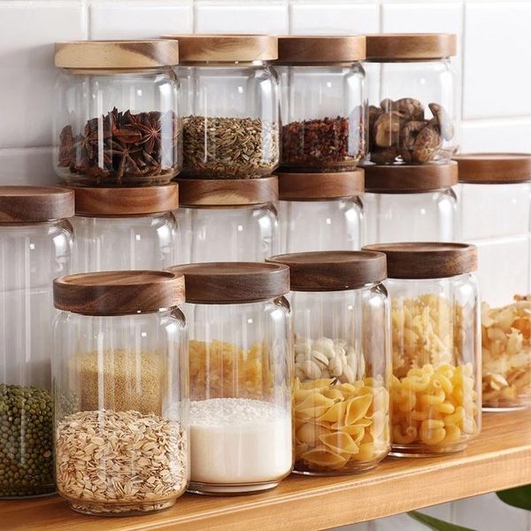 

storage bottles & jars kitchen transparent glass bottle wooden lid sealed jar household multigrain organizer