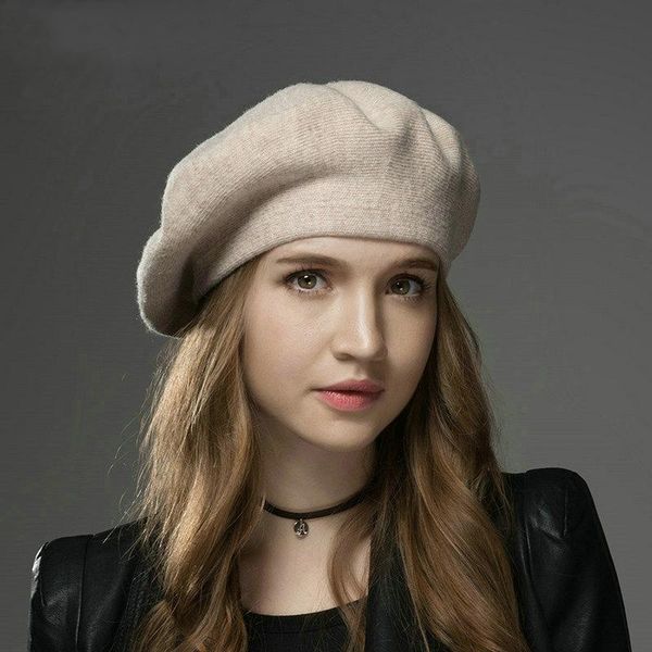 

berets 2021 elegant fashion women wool beret autumn winter solid color rhinestone drilling warm hat british casual style cap, Blue;gray