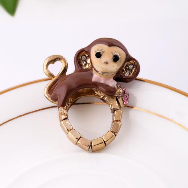 

cluster rings kissme unique multicolor enamel cute little monkey elastic finger for women fashion jewelry accessories factory wholesale, Golden;silver