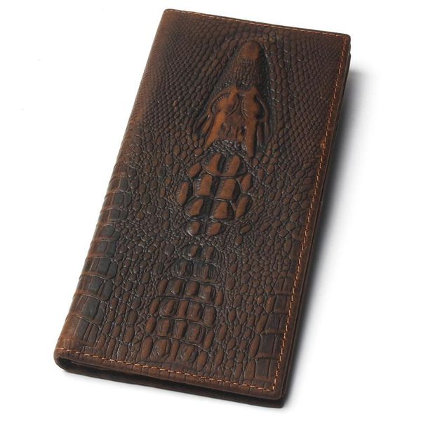 

wallets mens crocodile head pattern wallet crazy horse 100% genuine leather purse grade soft long coin for men, Red;black