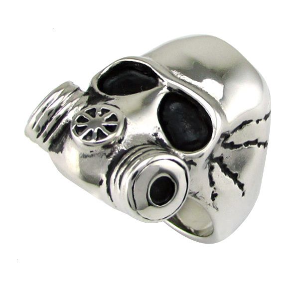 

designer punk 316l stainless steel gas mask style skull head ring, Silver