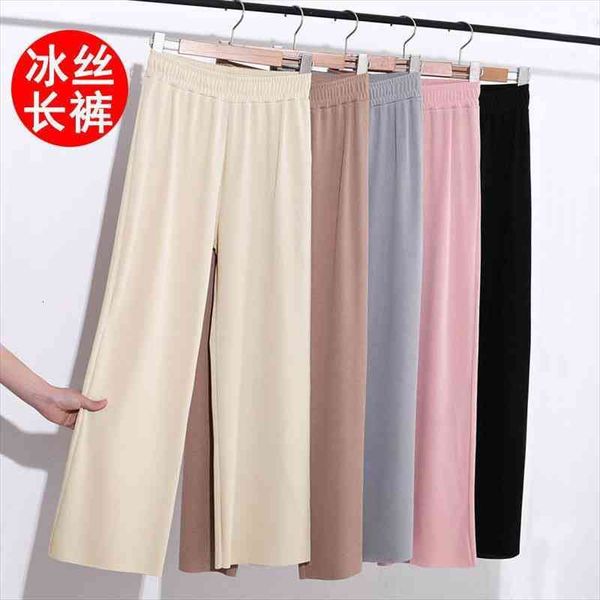 

summer loose straight-leg long womens capri pantalones de mujer, Black;white