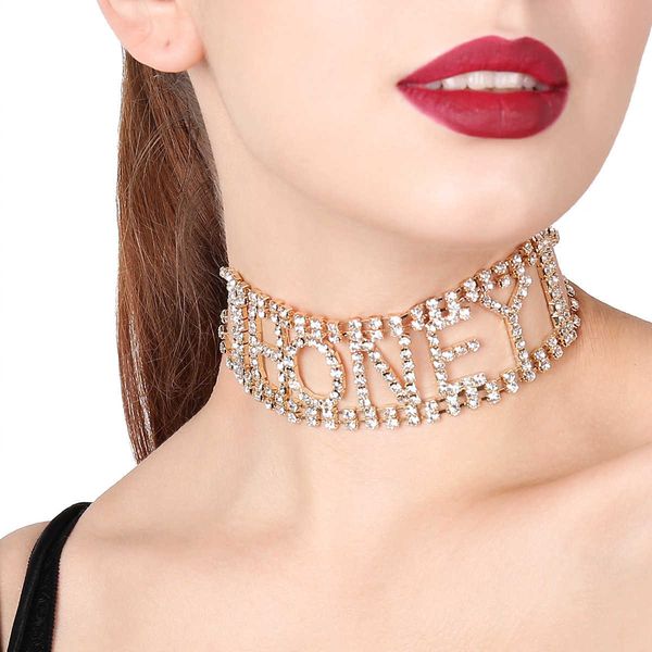 

a12025 jewelry punk exaggerated super flash nightclub necklace with diamond and rhinestone letter necklace, Silver