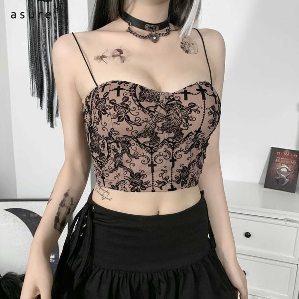 Tops de corte de tráfego para meninas espartilho camis laço bralette y2k mulheres vestuário gótico vintage estética estética sexy pinto brasil ls21008 210712