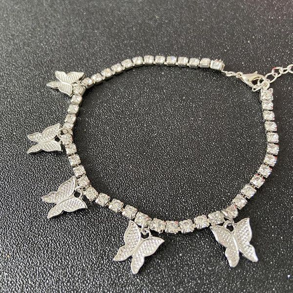 

anklets 2021 butterfly shiny crystal anklet female rhinestone european and american fashion women's jewelry wholesal, Red;blue