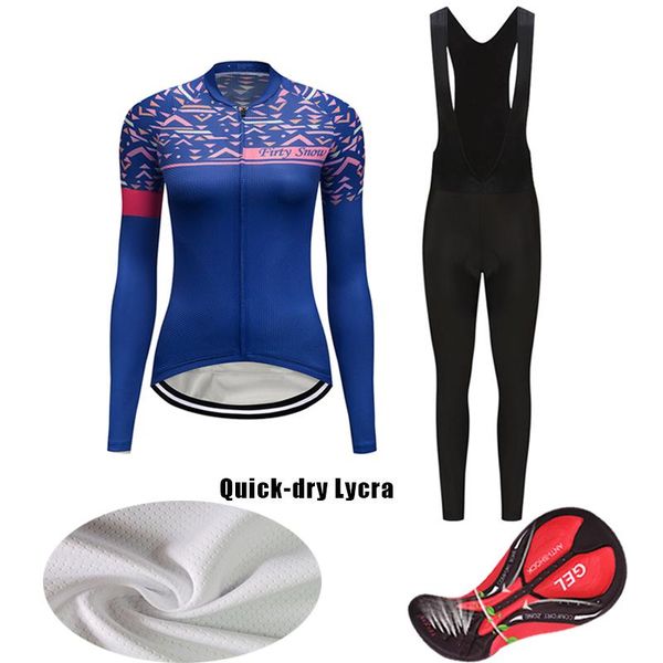 

racing sets women autumn long sleeve cycling jersey set bib gel pants 2021 fashion bike clothes mtb suit female bicycle fall uniform, Black;blue