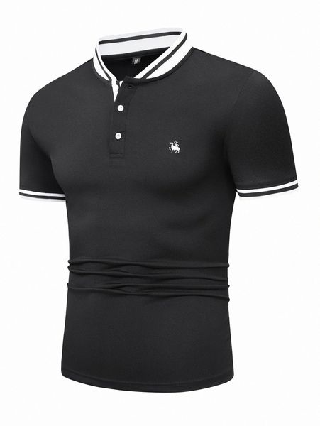 

men horse and figure embroidery contrast trim polo shirt l2mh#, White;black