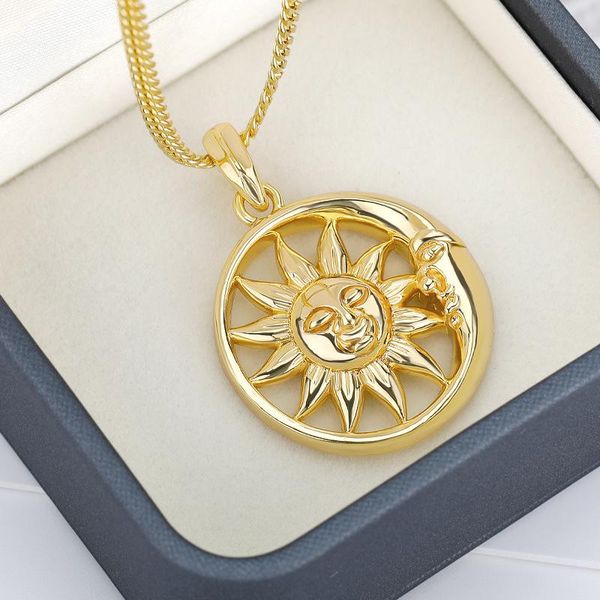 Anhänger Halsketten Vintage Große Sonne Und Mond Edelstahl Halskette Boho Charme Himmlische Zierliche Für Frauen Collier Femme BFF Schmuck Geschenk