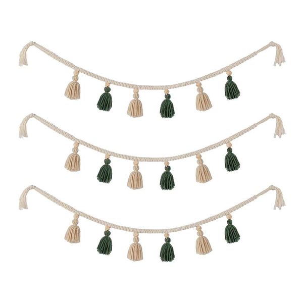 

3 pieces bohemian macrame woven cotton tassel garland backdrop decorative wall hangings for home nursery room decor