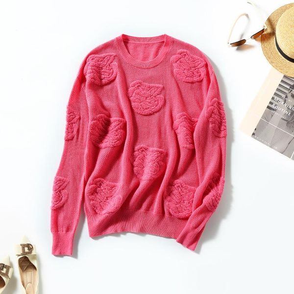 

women's sweaters european and american clothing winter 2022 long sleeves with round neck embroidery fashion knitted wool, White;black