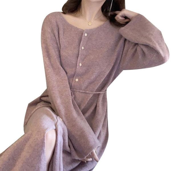 

maternity dresses pregnancy wear clothes dress temperament long autumn winter sweater solid color for pregnant woman, White