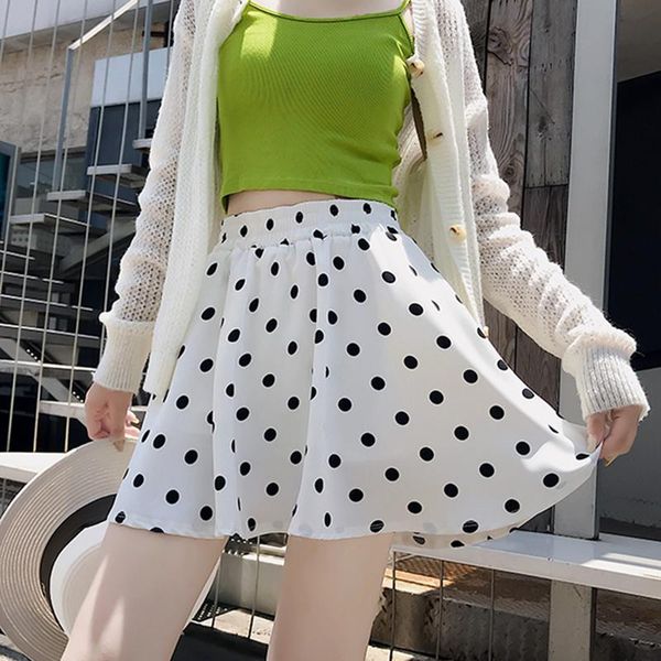 

skirts women high waist elastic dot skirt 2021 summer mini casual beach white black chiffon ladies korean
