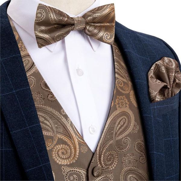 

men's vests brown orange paisley wedding men silk waistcoat vest bowties hanky cufflinks cravat set for suit tuxedo dibangu mj-113, Black;white
