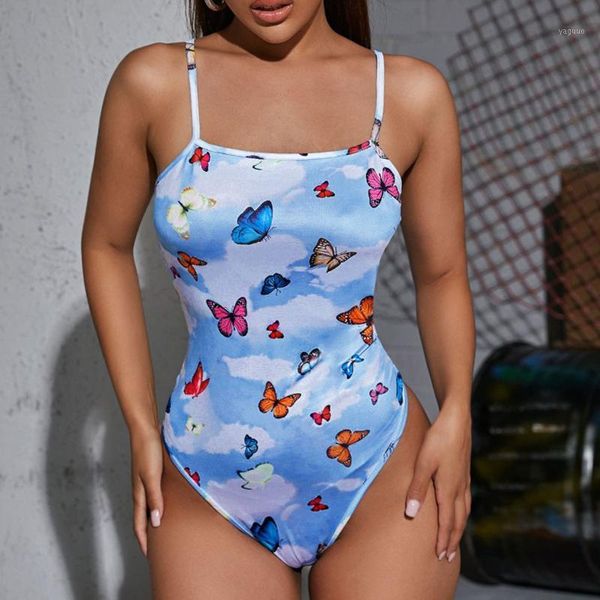 

women's beach dress fashion halter butterfly printed one-piece swimsuit bandeau brazilian bodysuit beachwear bikinis 2021 mujer swimwea, White;black