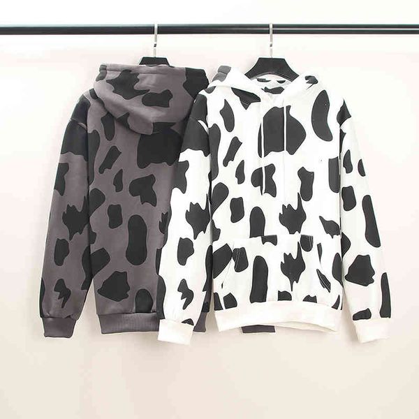 

women's hoodies & sweatshirts hooded sweater studded harajuku cow pattern, baggy sweatshirt, casual wool, for men and women, autumn win, Black