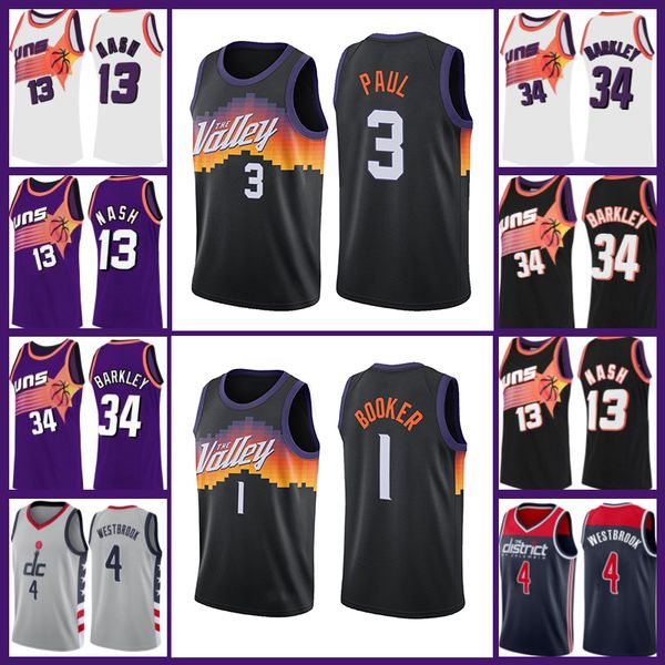 

phoenix suns jersey devin 1 booker steve 13 nash charles 34 barkley chris 3 paul deandre 22 ayton russell 4 westbrook jackson, Black;red