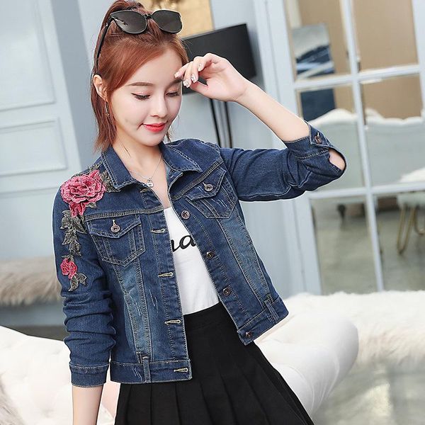 

p shoot 2021 spring and autumn new products embroidery washing korean-style elasticity slimming flower embroidered cowboy sh, Black;brown