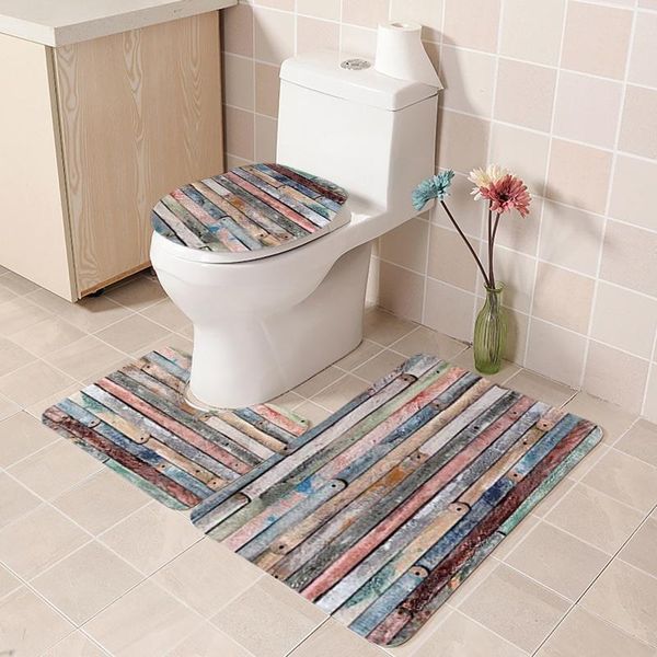 

toilet seat covers bath mat 3 piece set classical pattern cover foot pad non-slip absorbent bathroom door flannel soft bathr rug carpet