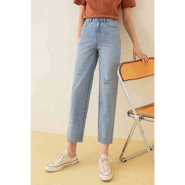 

women's jeans inman women's ankle pants, vintage cotton casual design with straight fashion holes, for summer l3cw, Blue