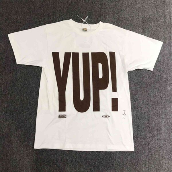 

men's t-shirts travis scott t-shirt men women letter yup printing short-sleeved hip hop cactus jack t-shirt cotton lo, White;black