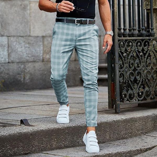 

men's pants men smart casual clothing plaid pencil 2021spring fashion printed long trousers male, Black